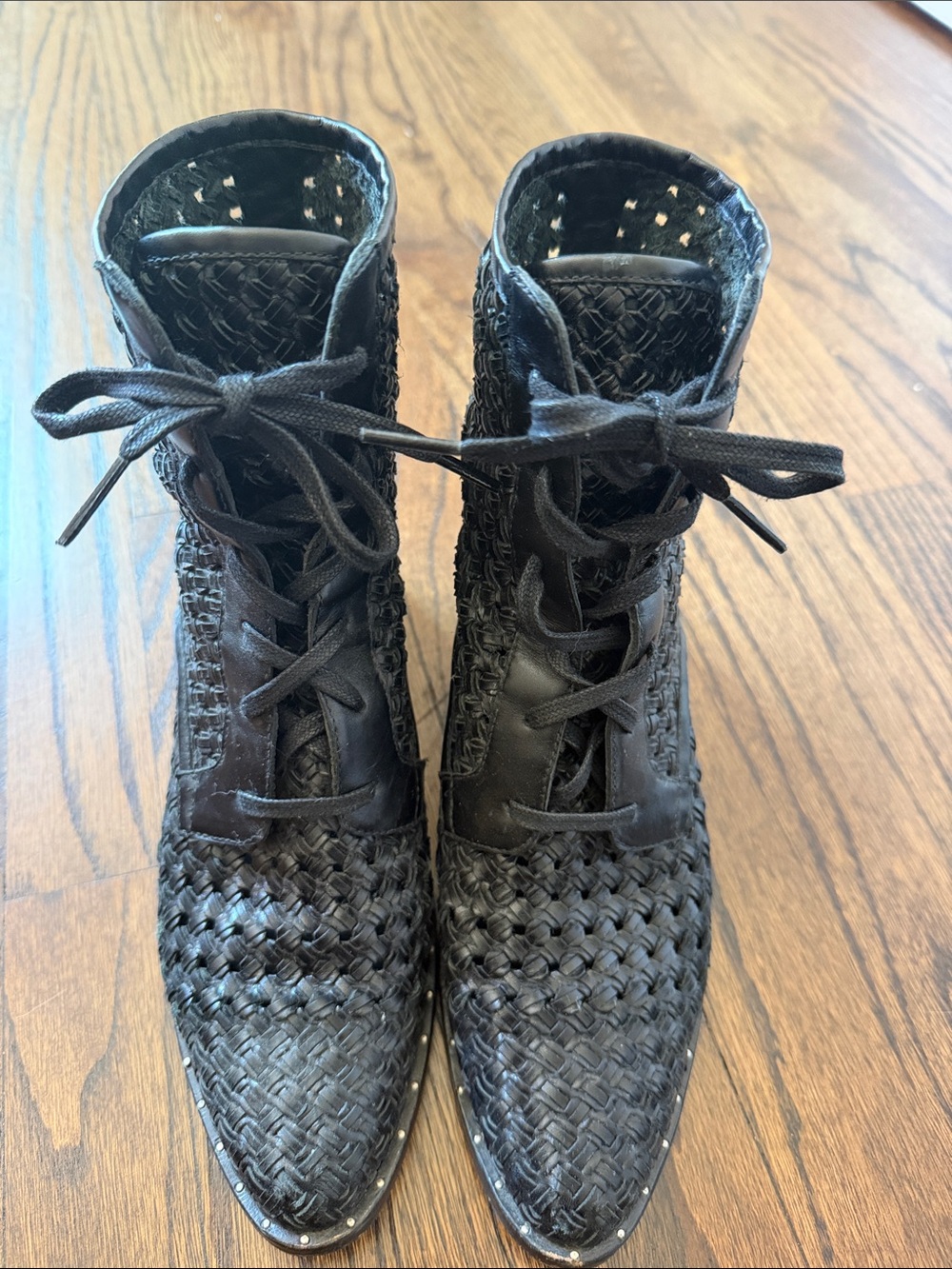 Freda Salvador Woven Lace-Up Ankle Boots - Black size 7